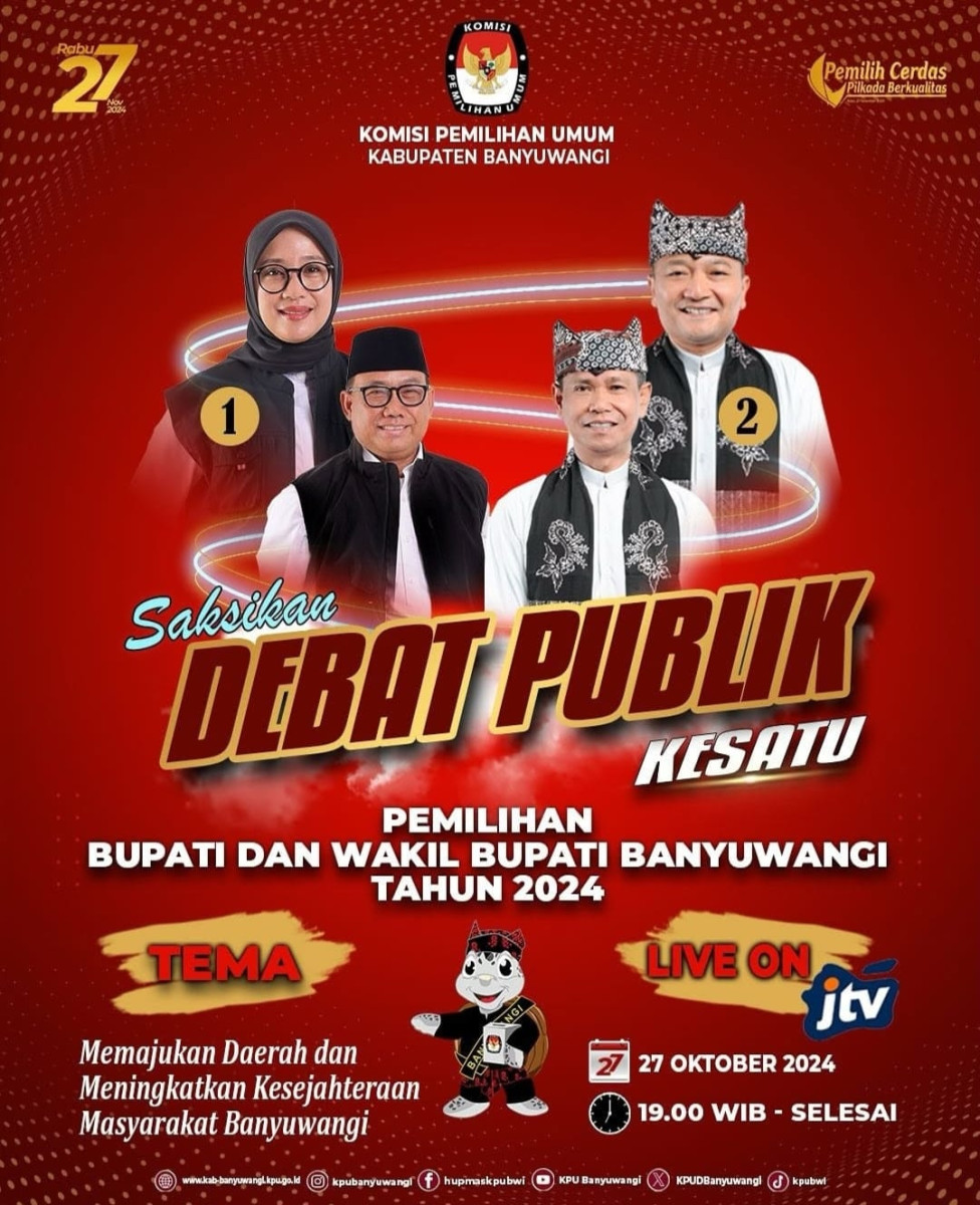 Agenda debat publik pertama Pilkada Banyuwangi 2024 digelar KPU Banyuwangi, Minggu (27/10/24)